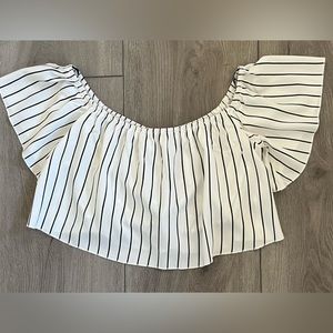 Forever 21 Off The Shoulder Crop Top White/Black Striped Womens Size Small
